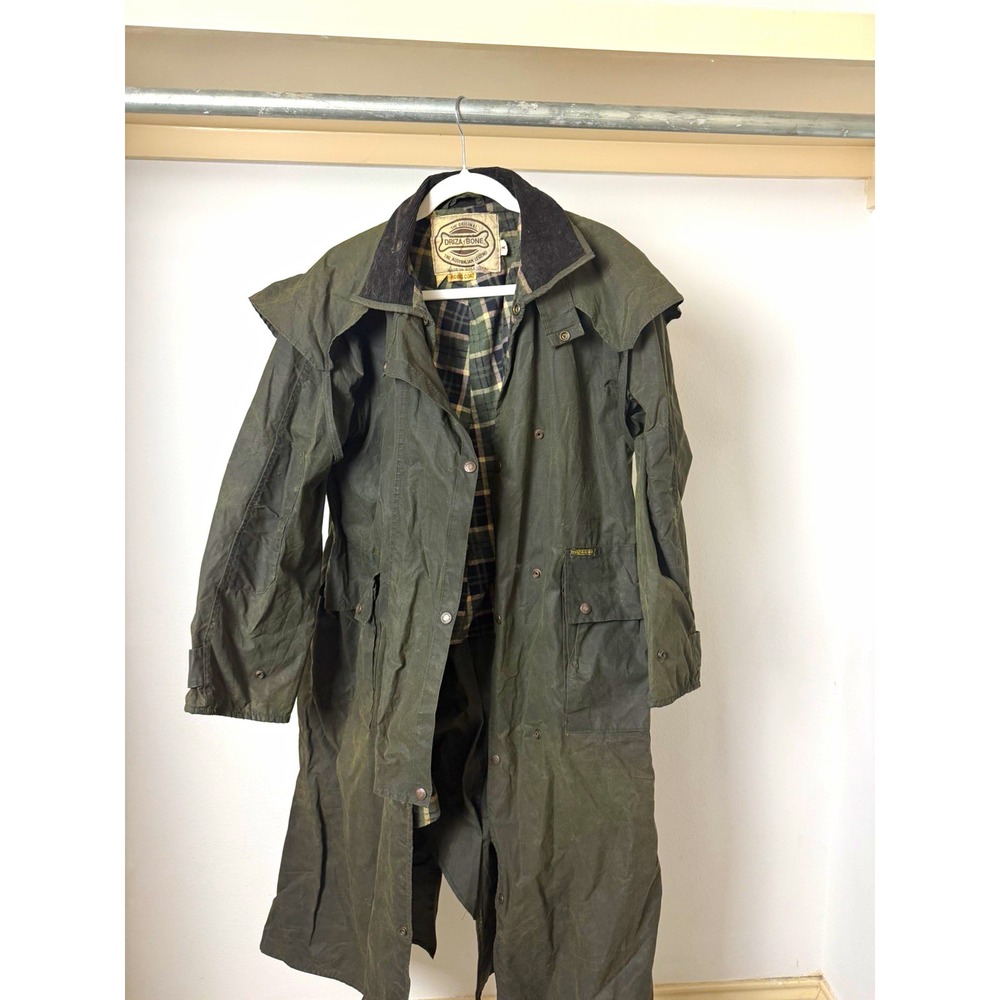 Driza-Bone The Original Riding Coat Mens Size S Green Waxed Cotton Long Jacket